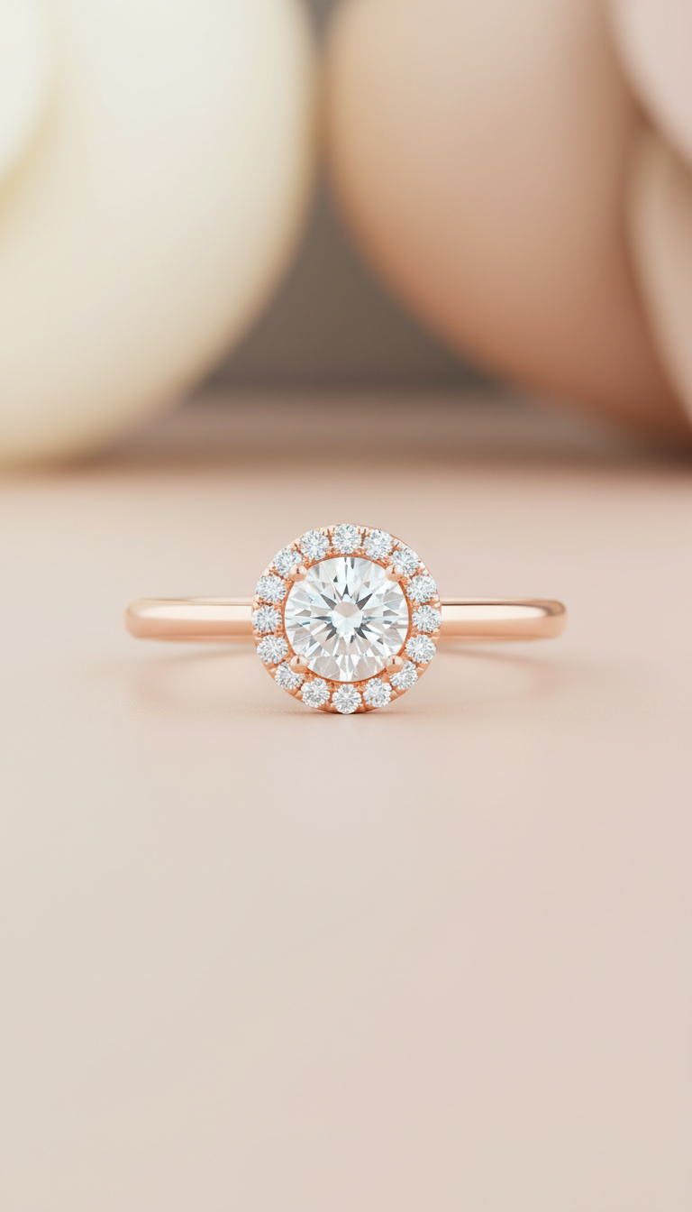 Rose Gold Diamond Halo Ring